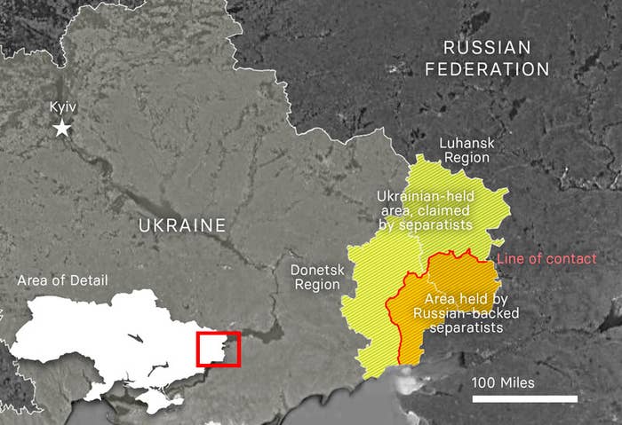 A map showing the Luhansk and Donestsk regions of Eastern Ukraine