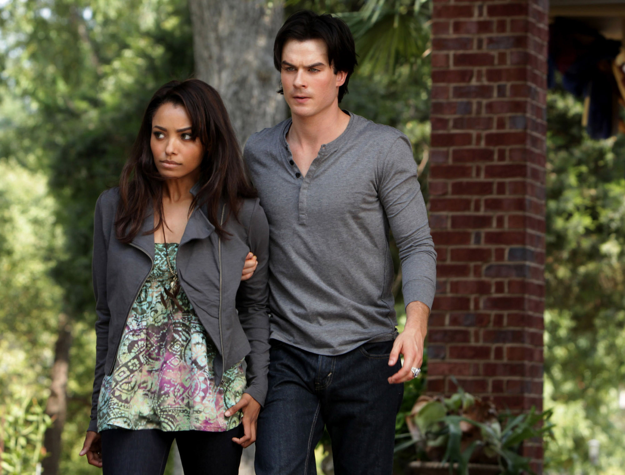 Kat Graham and Ian Somerhalder stand outside in &quot;The Vampire Diaries&quot;