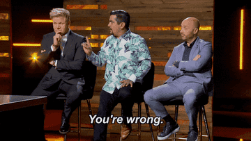 Aarón Sánchez sits next to Gorden Ramsey and points a finger at him as he says &quot;You&#x27;re wrong.&quot; in &quot;Masterchef&quot;
