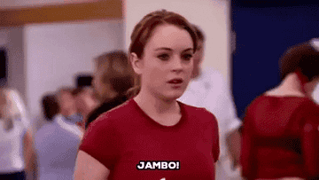 Lindsay saying &quot;Jambo!&quot; in a scene from Mean Girls