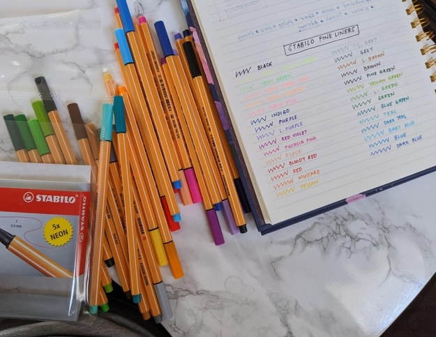 reviewer photo showing the pens spread out next to their journal