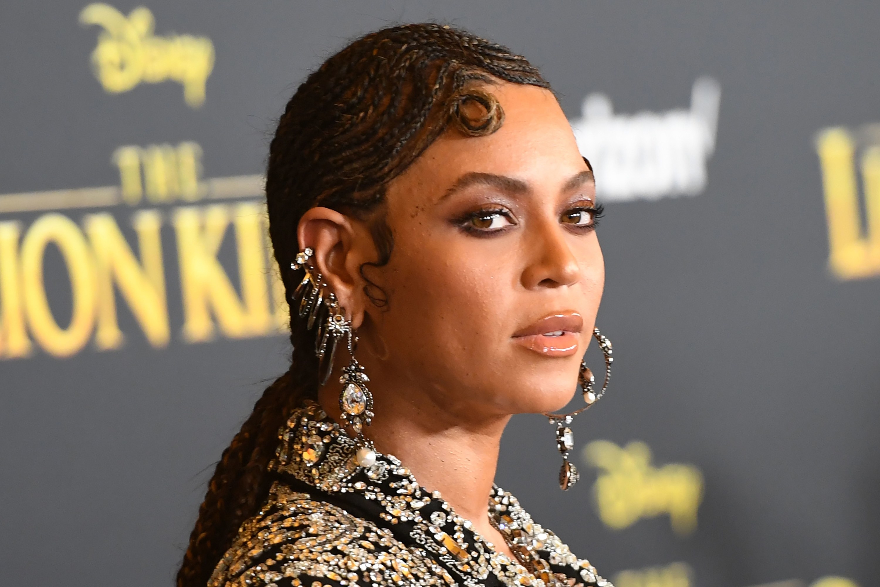 Beyoncé posing at the red carpet for the world premiere of Disney&#x27;s &quot;The Lion King&quot;