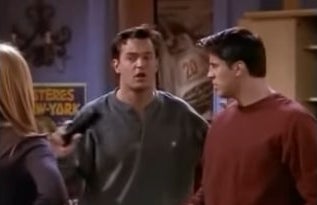 Chandler and Joey talking to Rachel in &quot;Friends&quot;