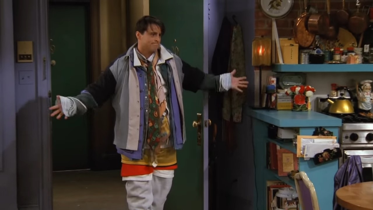 Joey wearing all of Chandler&#x27;s clothes at once in &quot;Friends&quot;