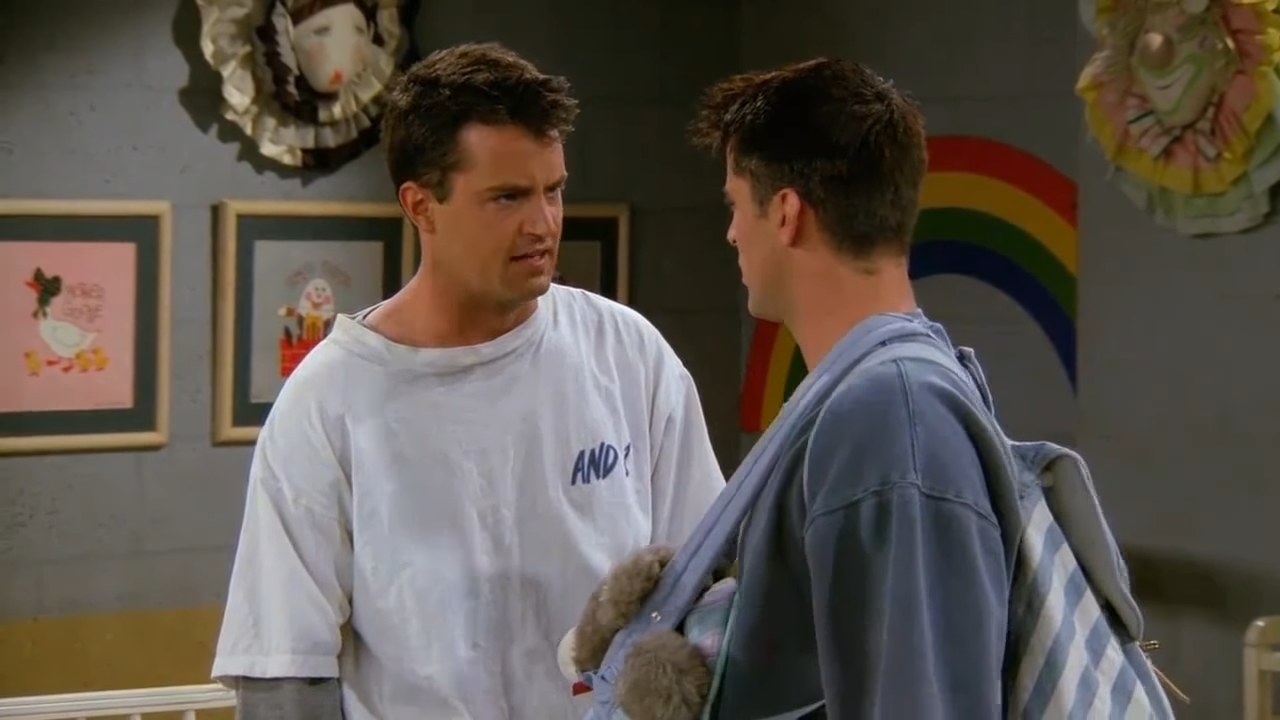 Chandler and Joey talking in a nursery in &quot;Friends&quot;