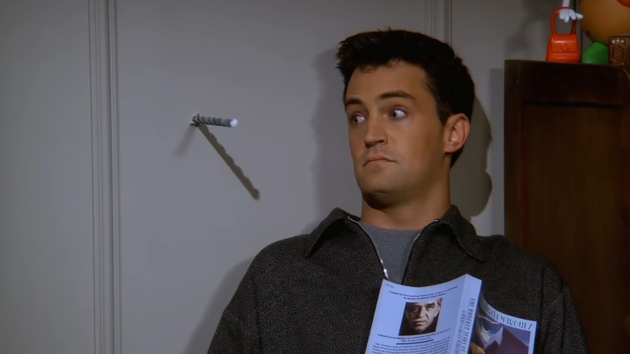 Chandler surprised by a drill going through the wall next to him in &quot;Friends&quot;