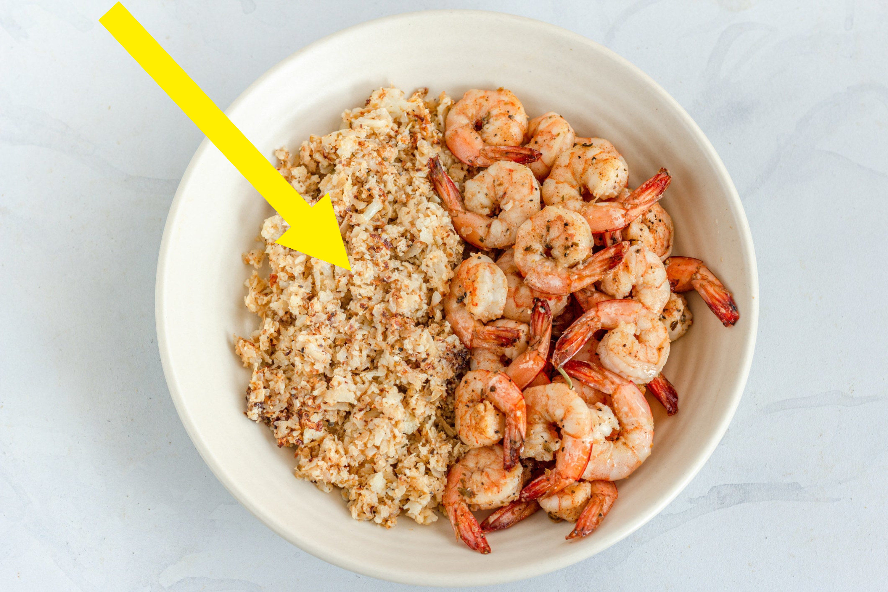 Cauliflower Rice and Shrimp in a Bowl