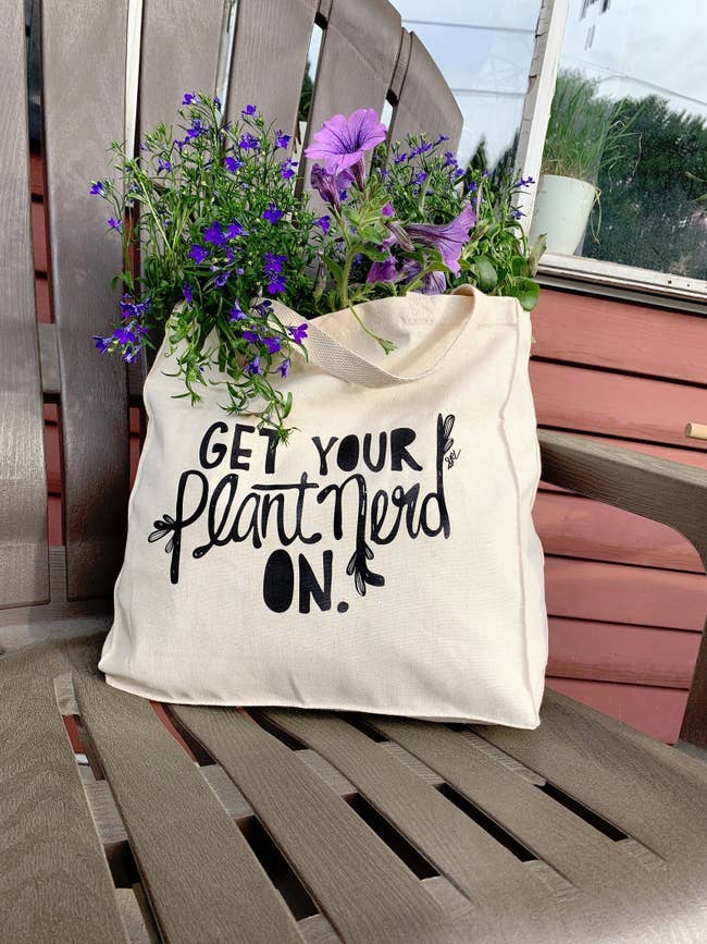 A tote with plants inside