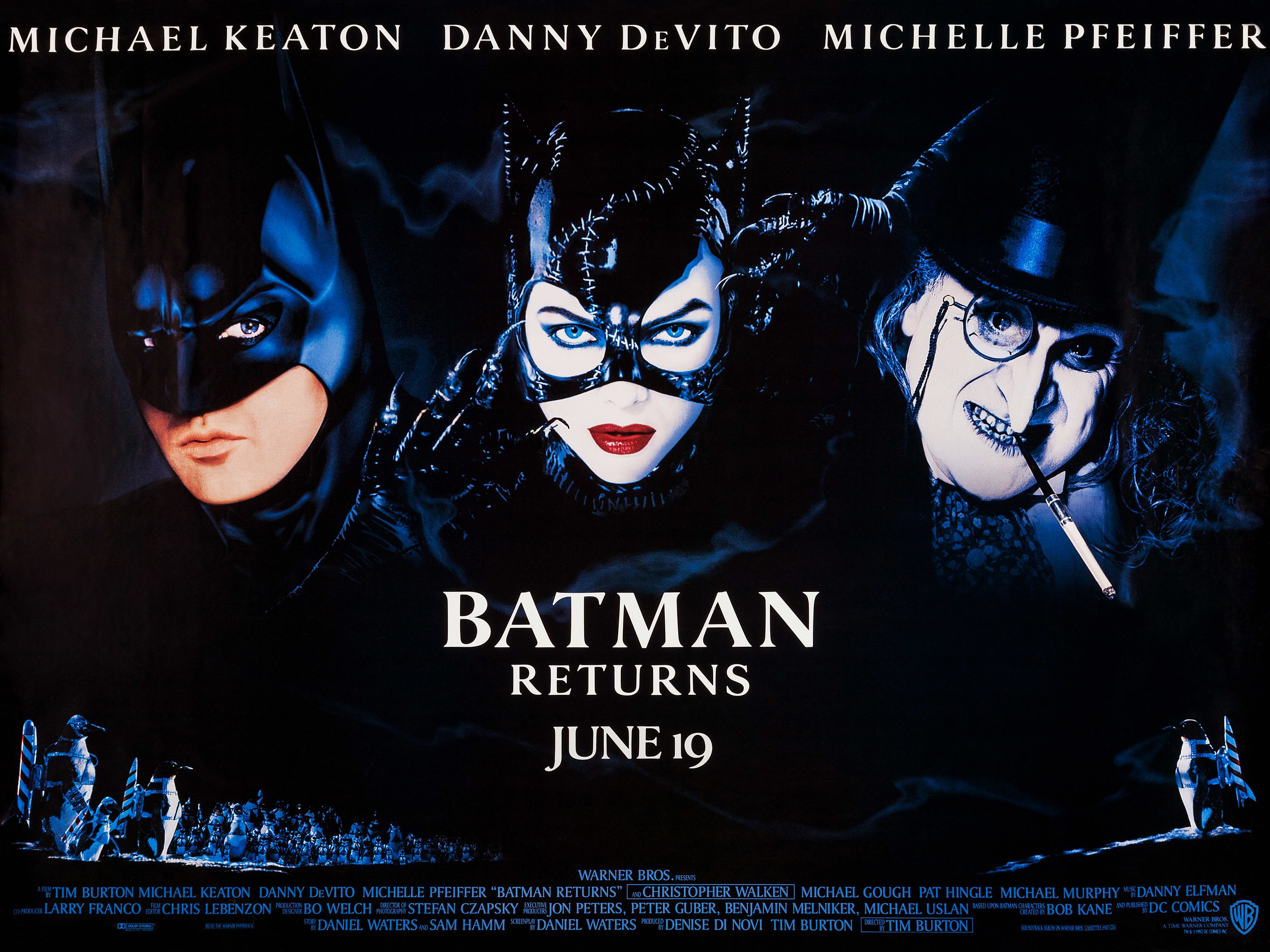 Batman Returns movie poster featuring Batman, Catwoman, and the Penguin