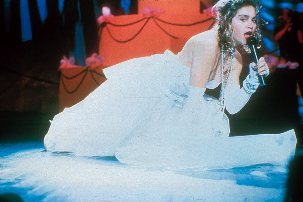 Photo of Madonna on the floor at the VMAs in 1984