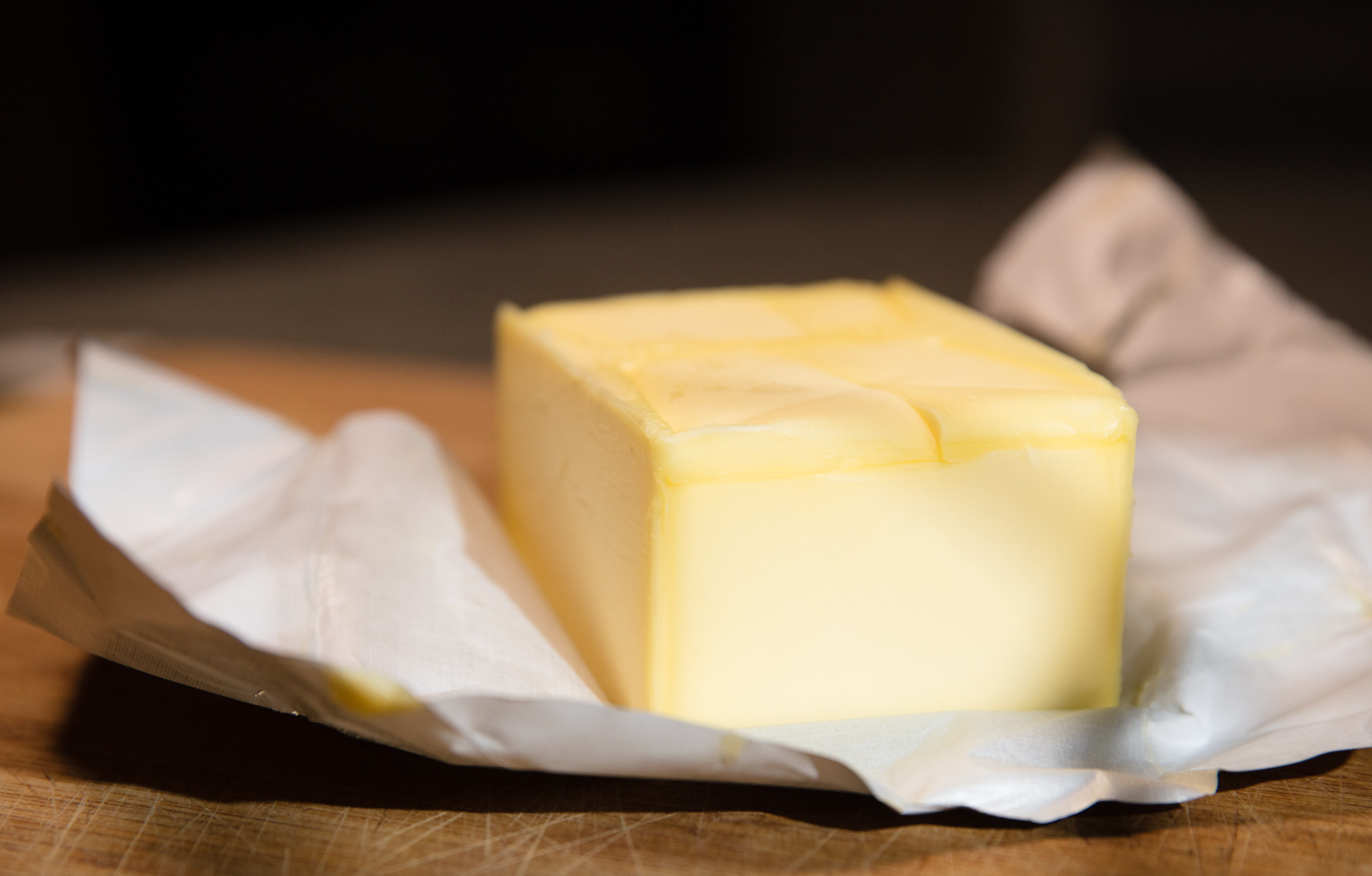 An open package of butter.