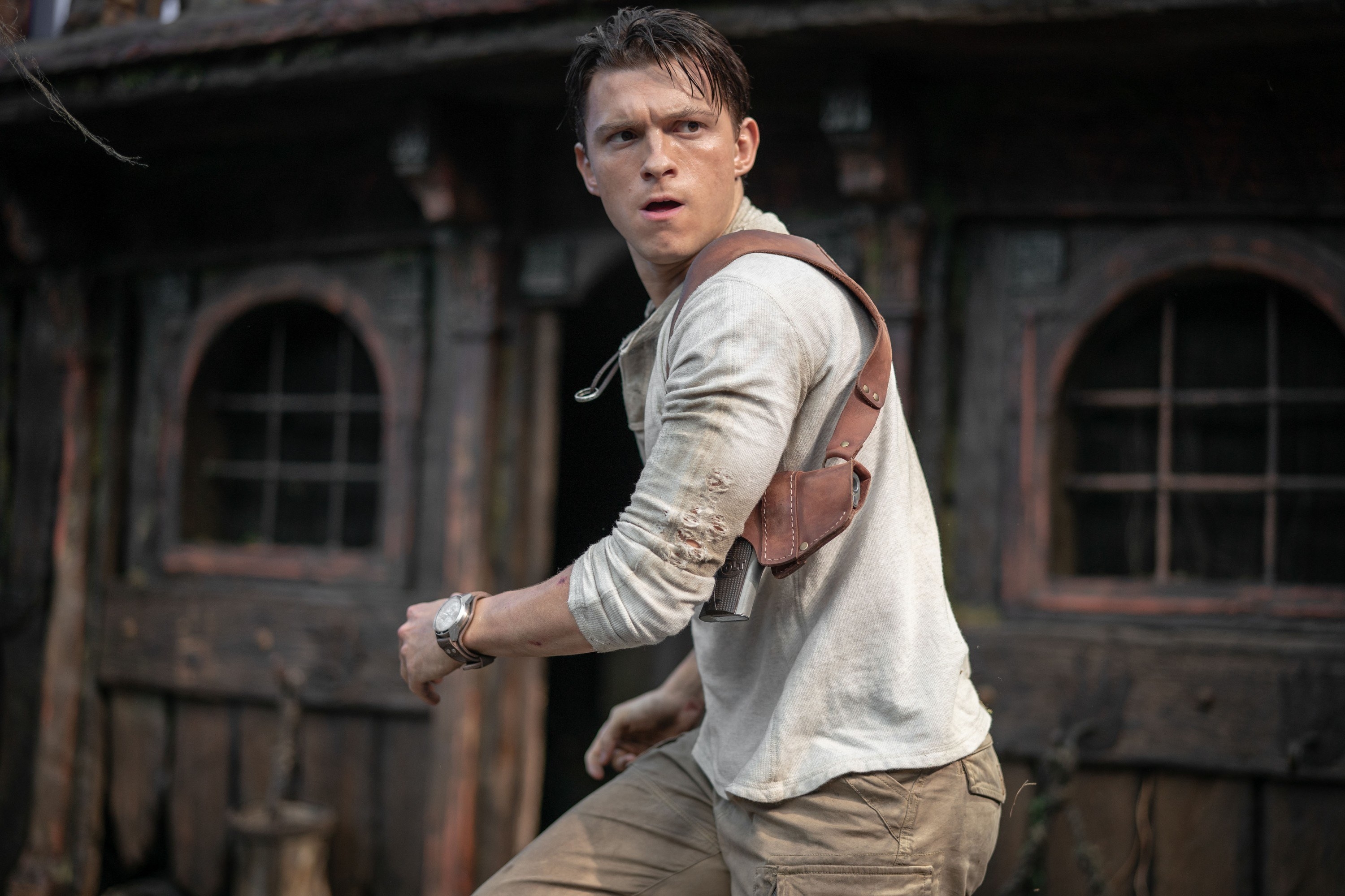 Tom looks serious while running in the movie