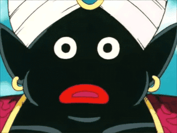 Mr. Popo and Bulma stare at each other