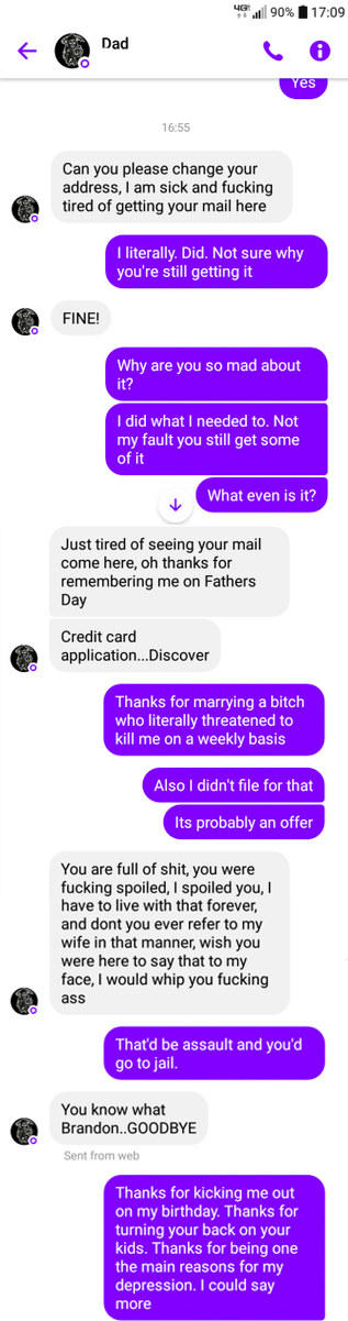 Someone&#x27;s dad texts them angry about their mail being sent to his home