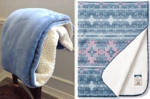 Two images of sherpa blankets