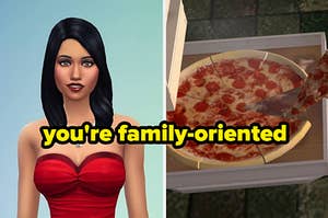 image of bella goth next to image of sims pizza