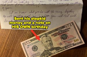 一个继父在自己的生日那天给继子寄钱和一张纸条