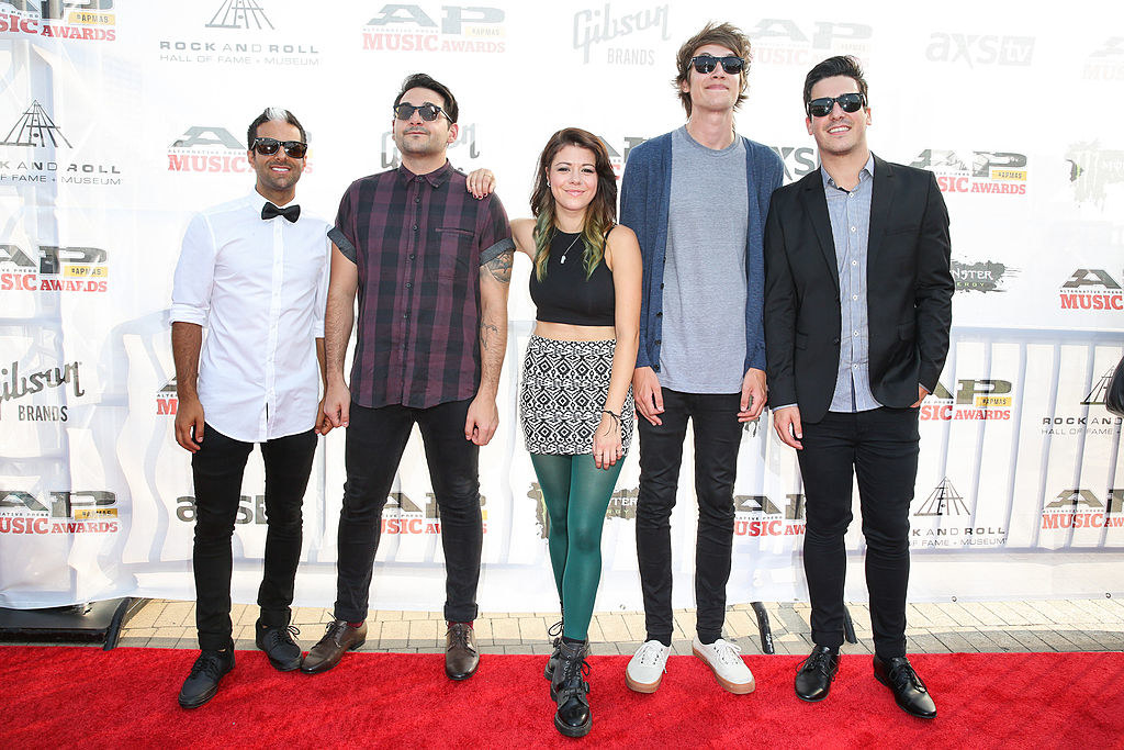 Drummer Rob Chianelli, bassist Mike Ferri, vocalist Taylor &quot;Tay&quot; Jardine, guitarist Jordan Eckes and guitarist Cameron Hurley of We Are The In Crowd attend the 2014 Gibson Brands AP Music Awards at the Rock and Roll Hall of Fame and Museum
