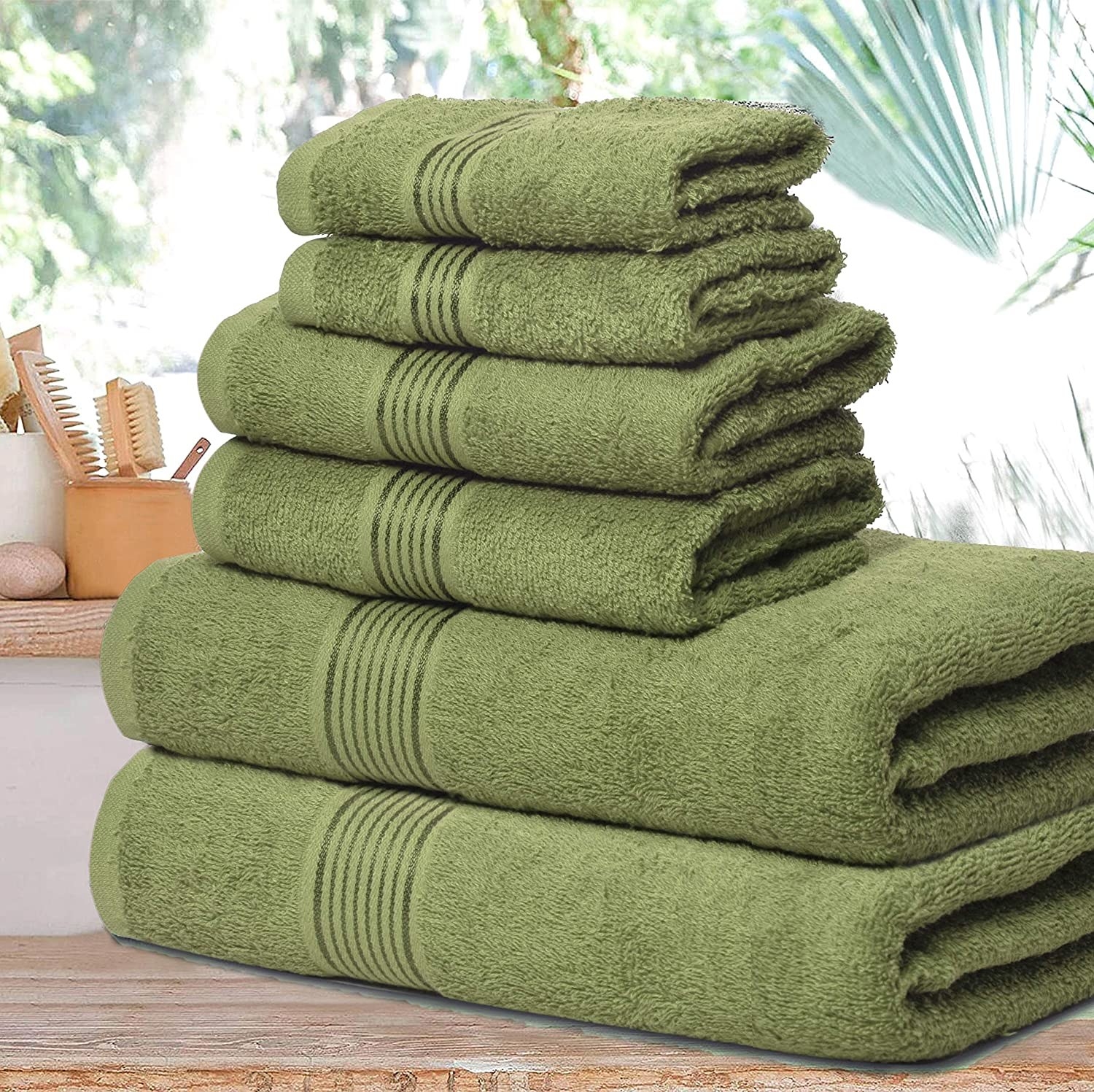 green towels stacked