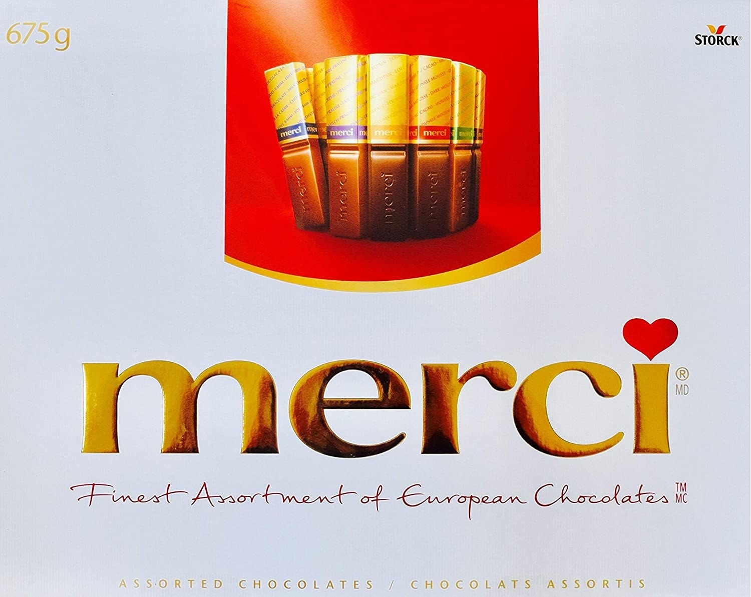 white box that says &quot;merci&quot; that holds the chocolates