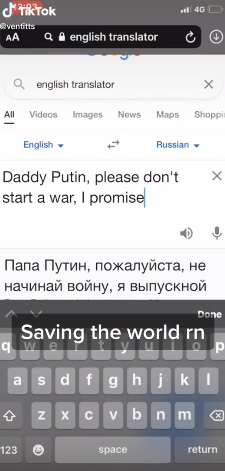 TikTok with caption &quot;Saving the world right now&quot;