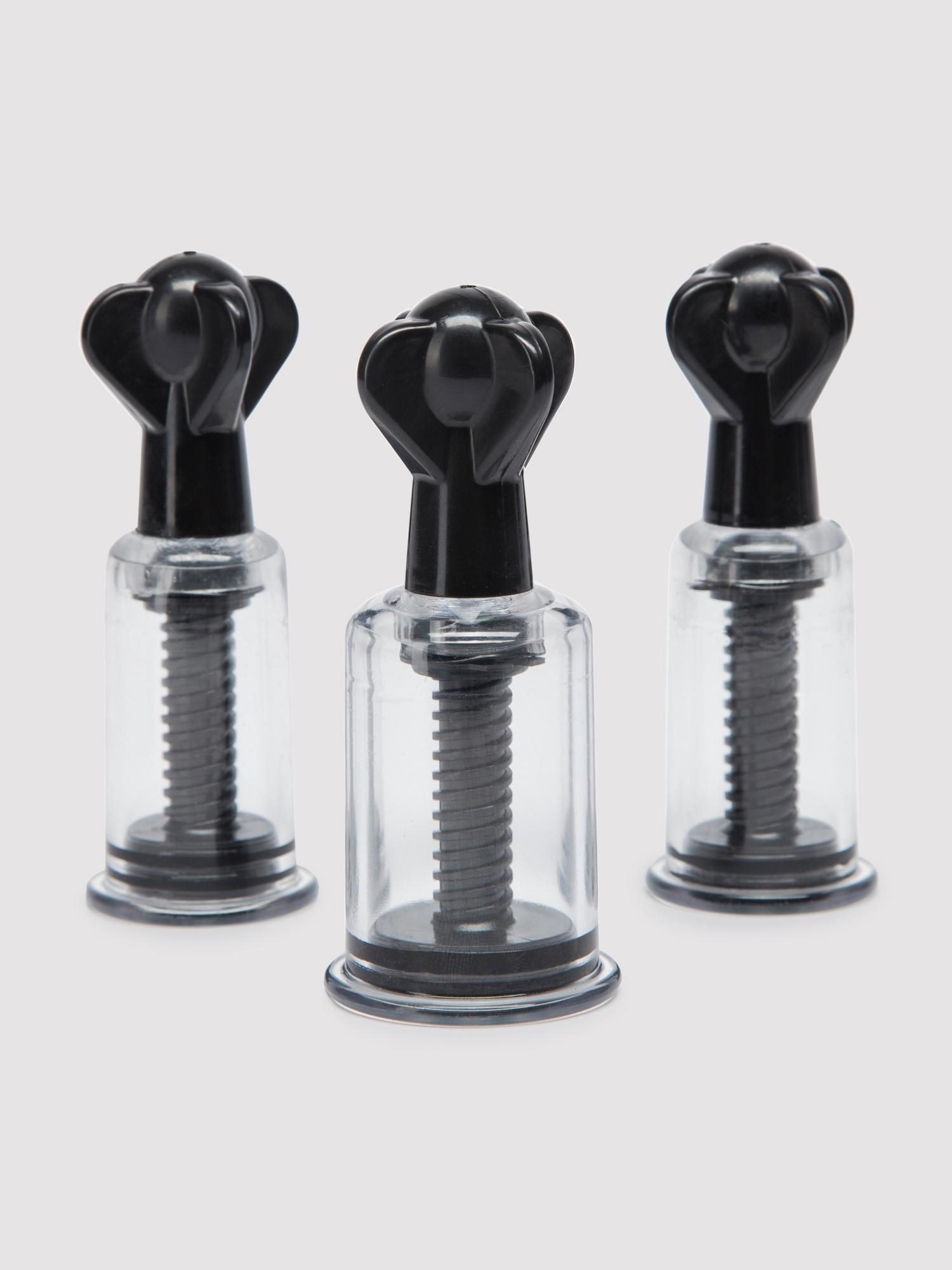 Three black and clear plastic suckers
