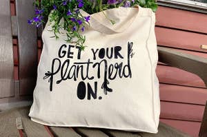 A tote with plants inside