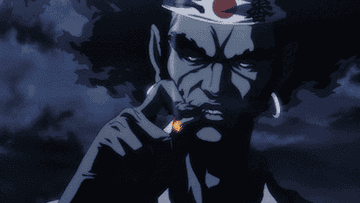 Afro Samurai tosses cigarette