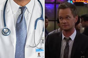 A doctor is on the left with a cast member from "How I Met Your Mother"