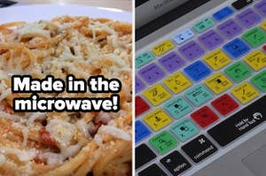pasta made in the microwave and a photoshop shortcut keyboard cover
