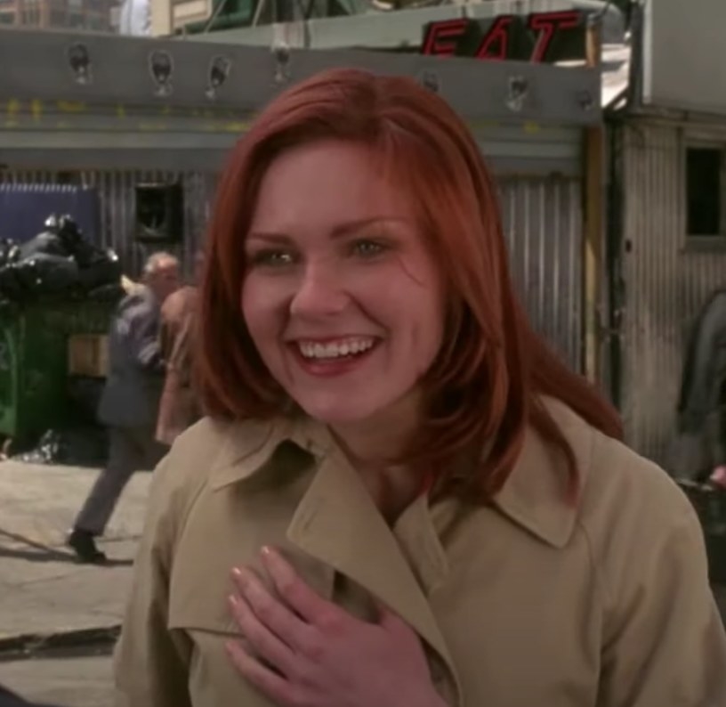 Kirsten Dunst as Mary Jane runs into Peter Parker in &quot;Spider-Man&quot;