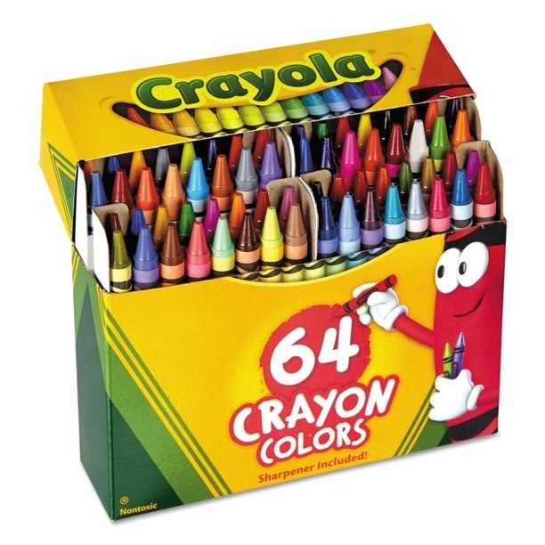 A 64 count box of crayons