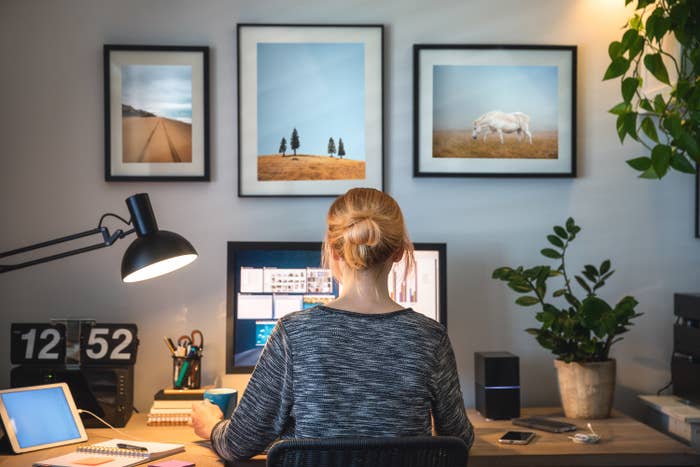 Woman working at her desk at home