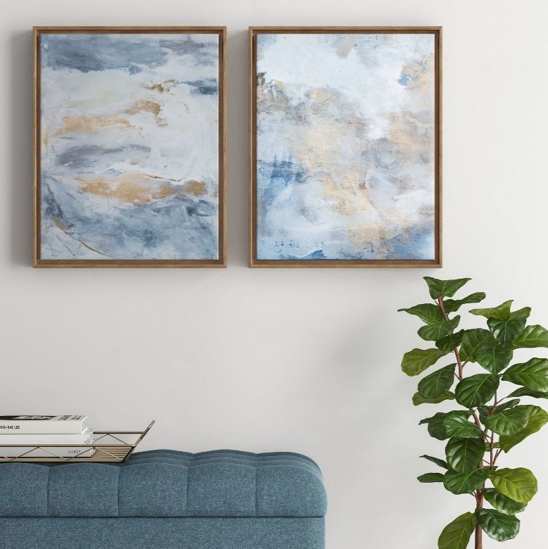 A set of 2 abstract painting framed canvases