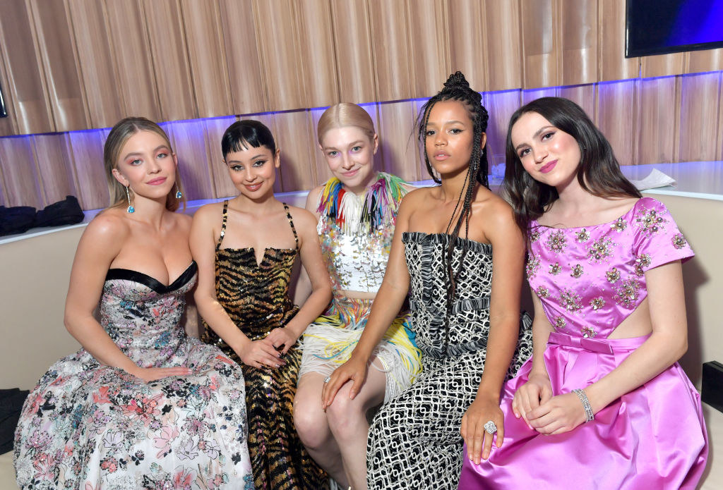Sydney Sweeney, Alexa Demie, Hunter Schafer, Taylor Russell, and Maude Apatow attend the 2020 Vanity Fair Oscar Party