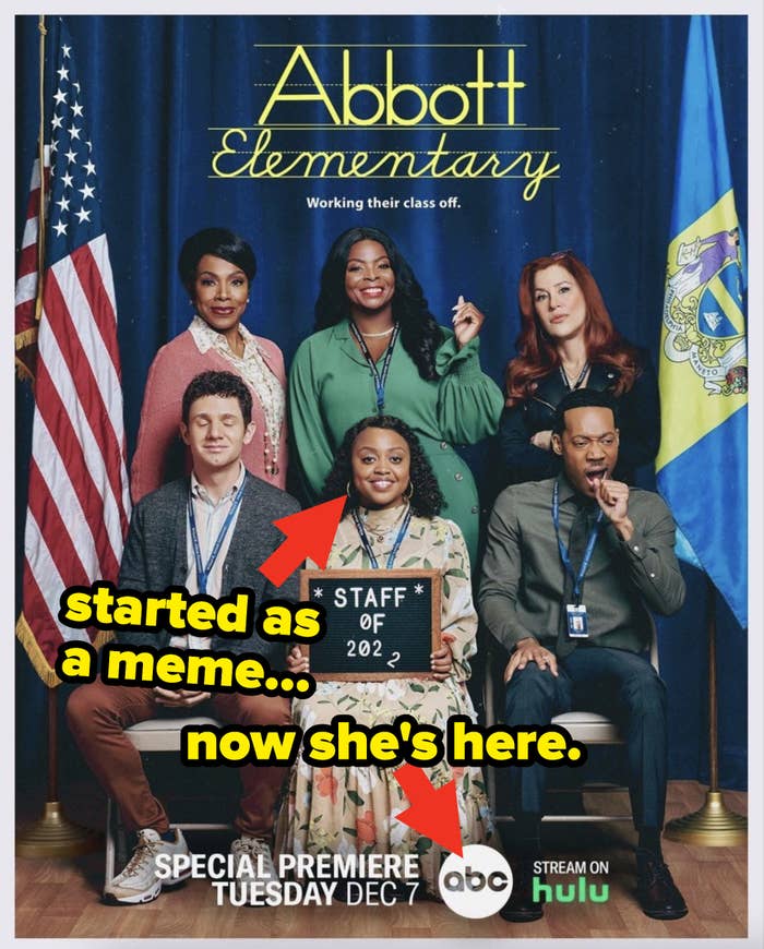 Quinta Brunson as Janine Teagues and the rest of the main cast of "Abbott Elementary"
