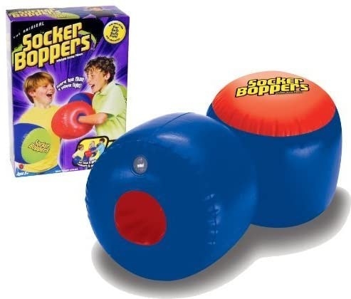 Socker Boppers box with blue blow-up gloves