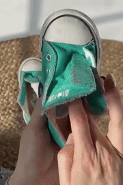 A gif showing how to place the stickers halves inside the shoes