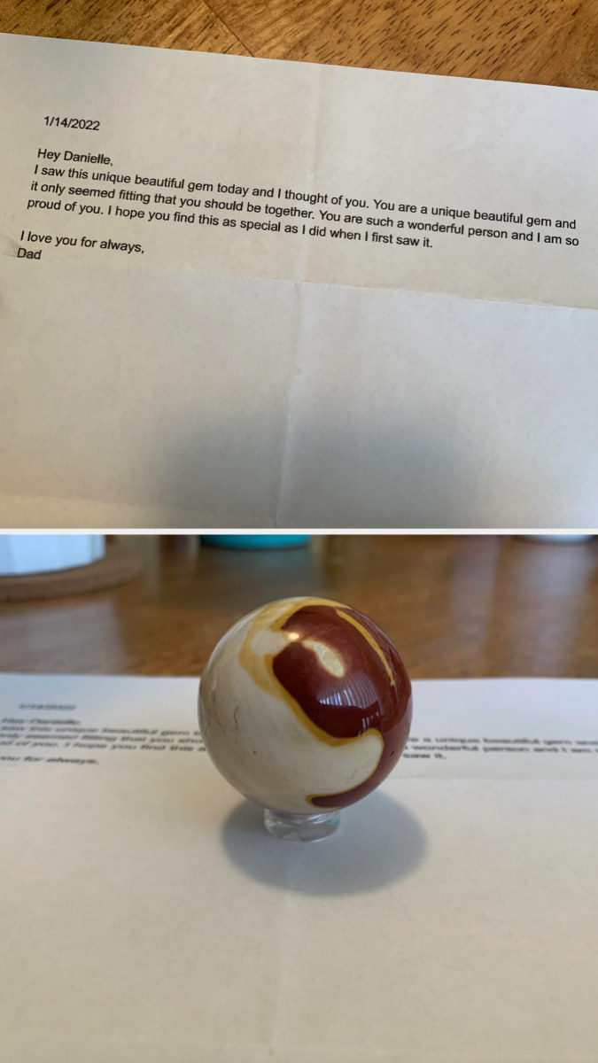 Dad sending his daughter a gift, and telling her she&#x27;s a gem of a person