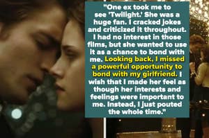 Robert Pattinson as Edward and Kristen Stewart as Bella dance together during prom in "Twilight"