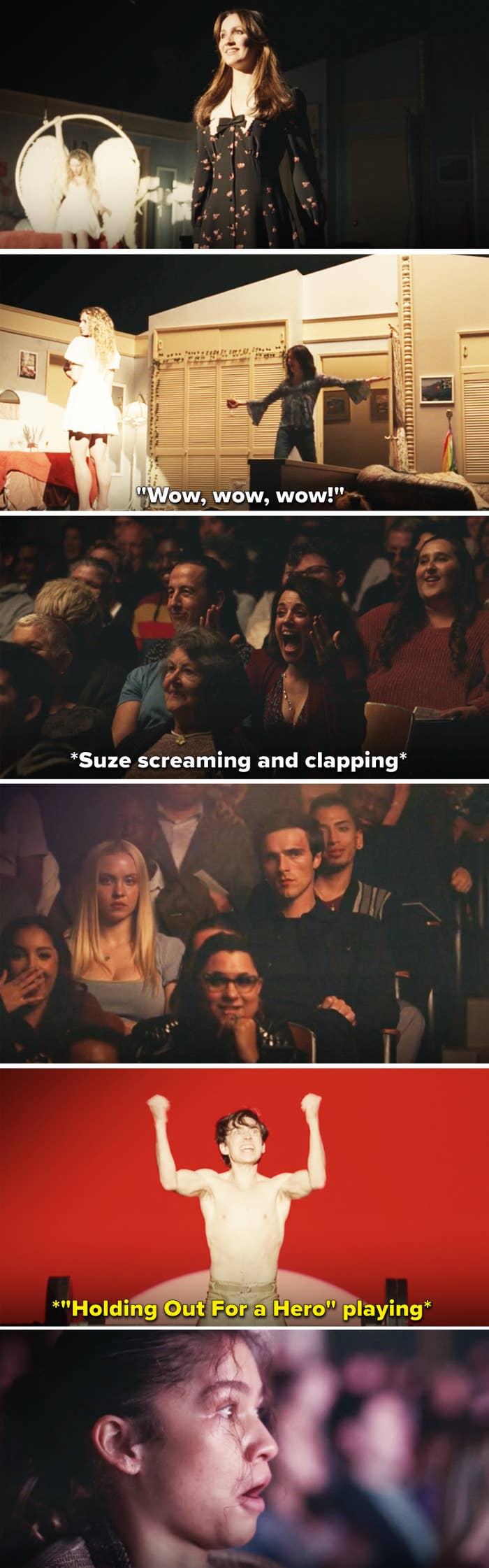 Lexi performing, Suze cheering, and Ethan performing "Holding Out For a Hero"