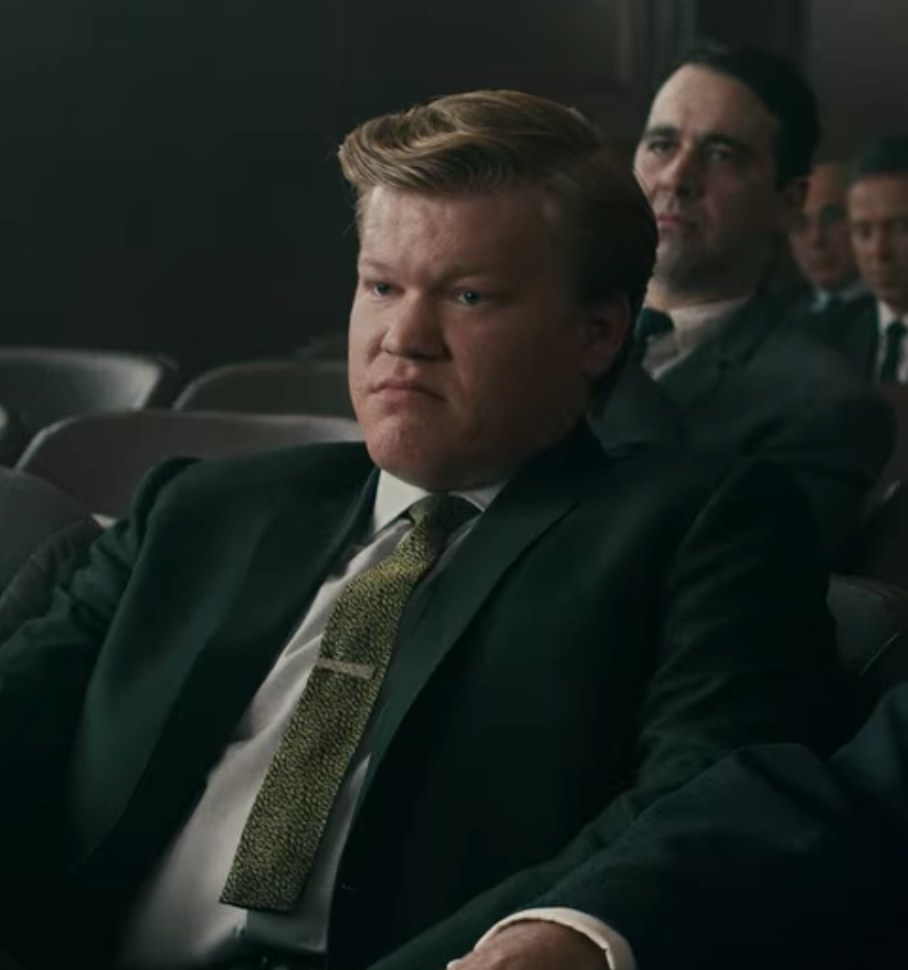 Jesse Plemons as Chuckie sits in a courtroom in &quot;The Irishman&quot;