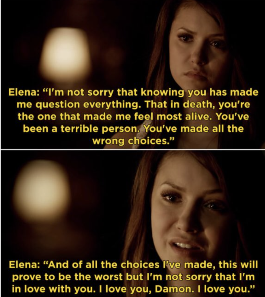 Elena tells Damon she loves him despite it being &quot;the worst choice she&#x27;s ever made&quot;