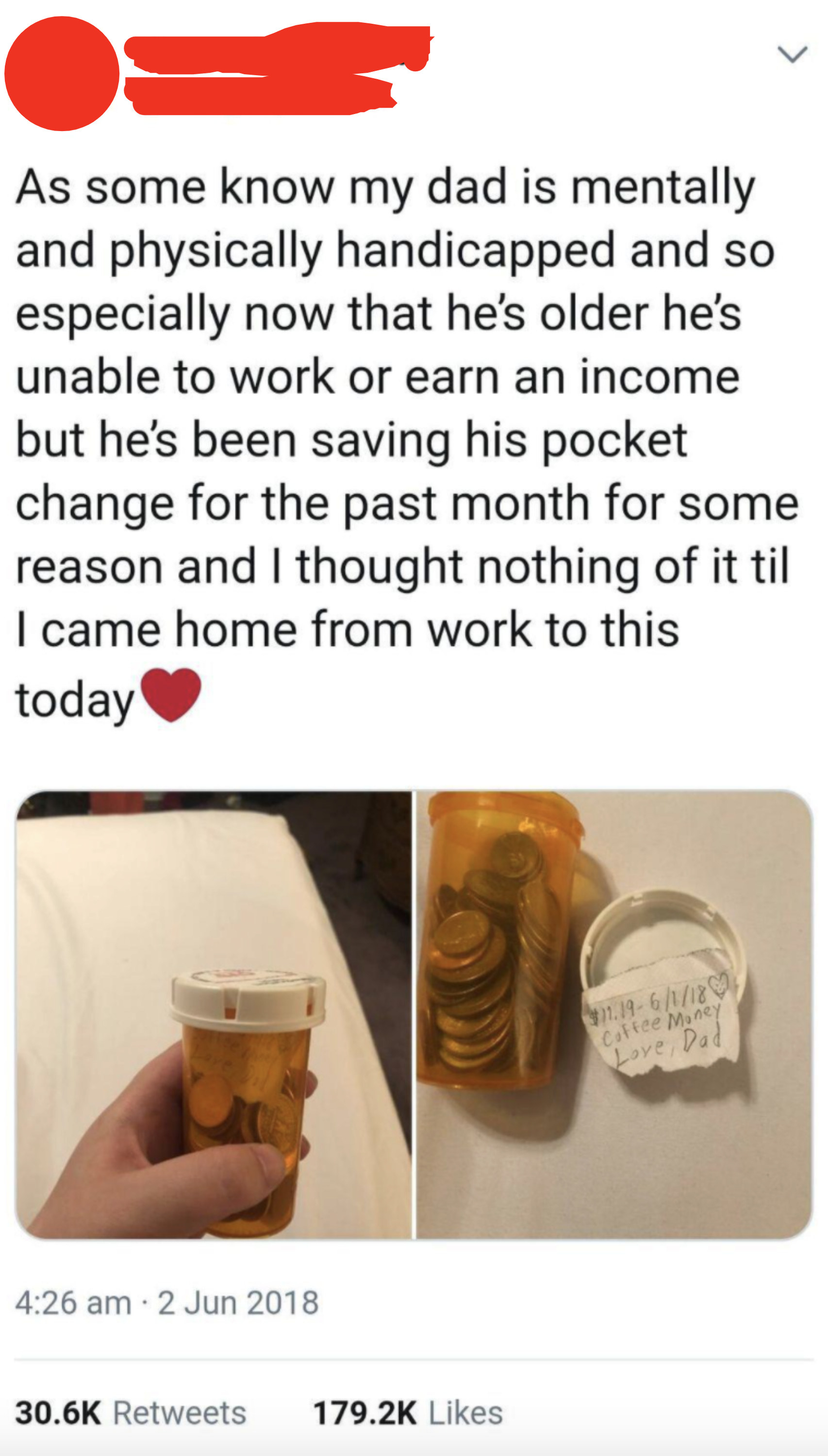 Dad who saved pocket change for his daughter, gave it to her in a pill bottle