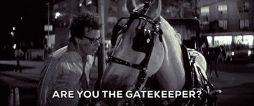 Rick Moranis as Louis Tully asks a horse &quot;Are you the Gatekeeper?&quot; in &quot;Ghostbusters&quot;