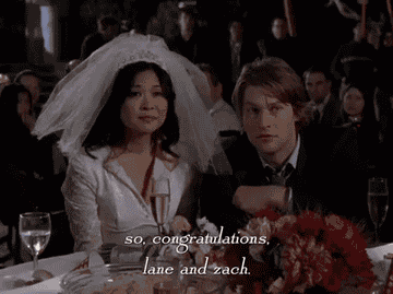 lane and zach sighing on their wedding day on &quot;Gilmore Girls&quot;