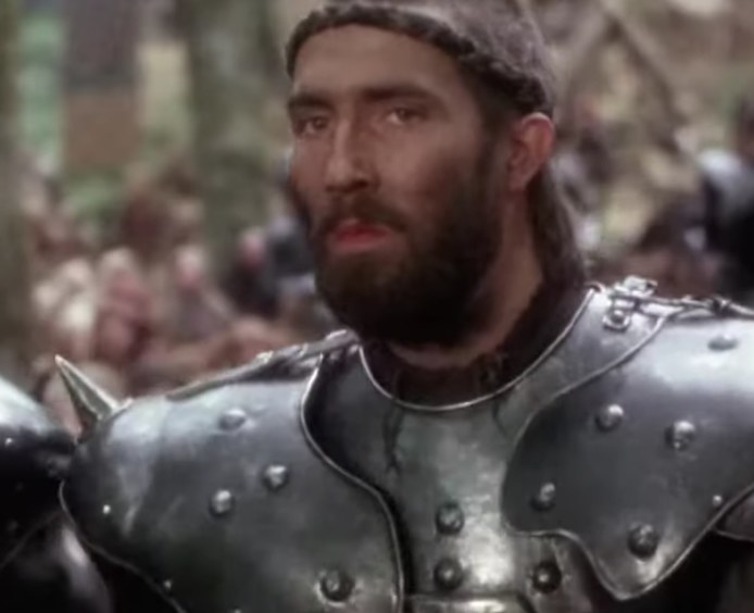 Ciarán  Hinds, as Lot  in &quot;Excalibur,&quot; sits on a horse and wears shining armor