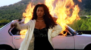 Bernadine walks away from car on fire