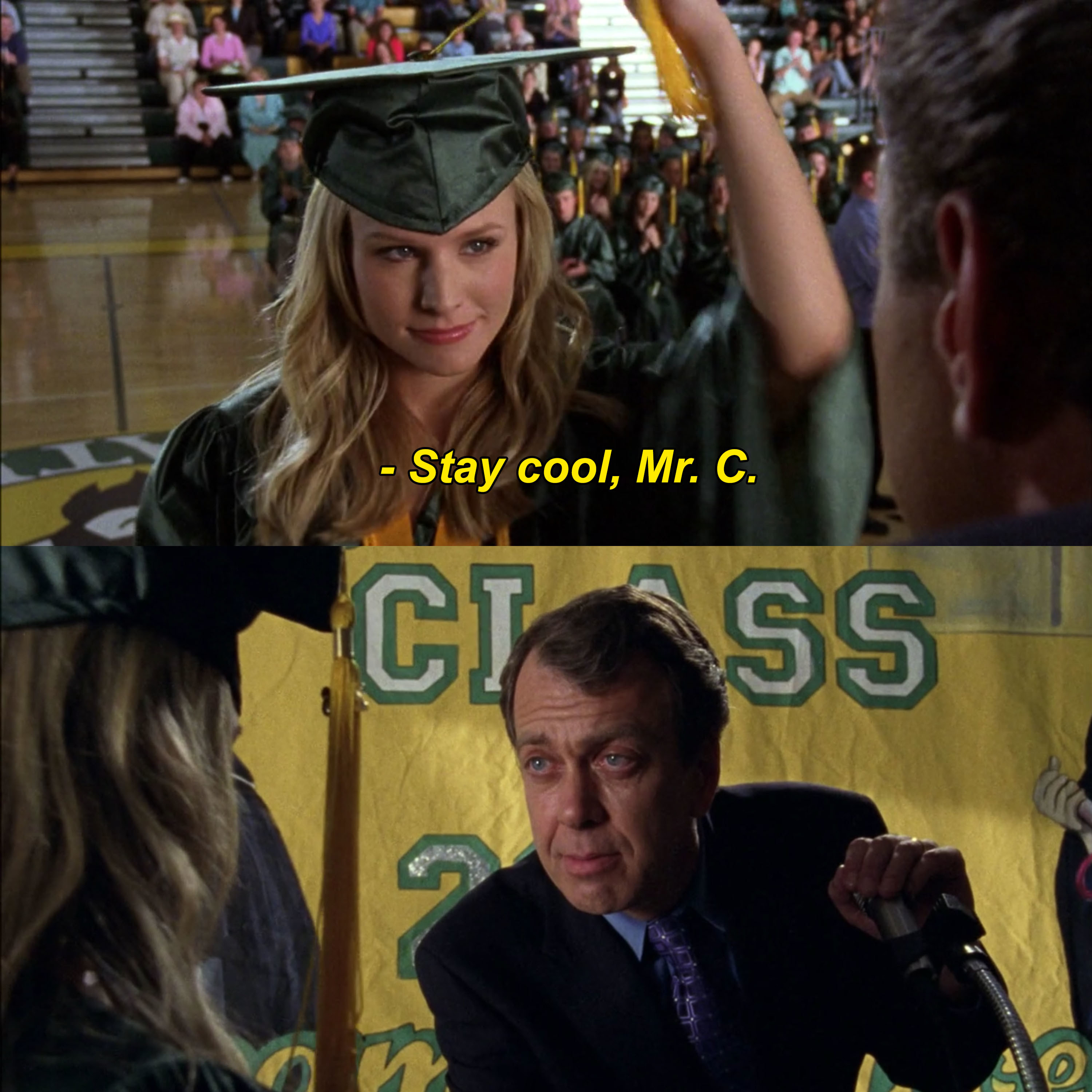 Kristen Bell as Veronica says goodbye to Principal Clemmons during her high school graduation in &quot;Veronica Mars&quot;