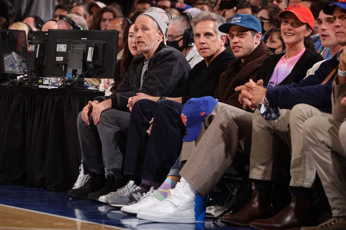 Ben Stiller and Pete Davidson court side at a basketball